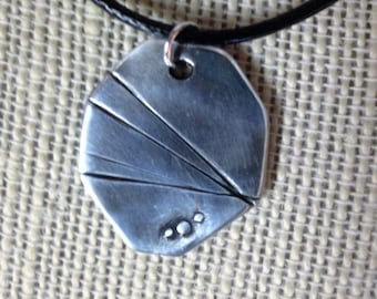 Rustic Fine Silver Geometric pendant, minimalist, Ready to ship