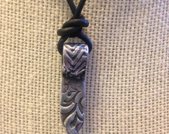 Rustic 99.9% Fine Silver Necklace, Art Clay Silver Pendant on adjustable black cord, Ready to ship