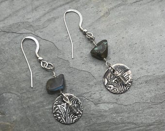 99.9% Fine Silver and Labradorite Earrings. Ready to ship