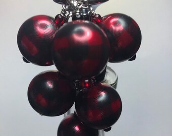 Black and Red Buffalo Plaid Wine Stopper, Christmas Wine Topper, Holiday wine decor.