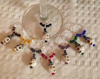 Beaded Skull Halloween wine charms, ready to ship.