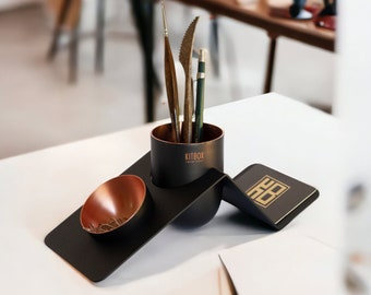 Copper and Matte Black Pen Holder / Copper Desk Organizer / Card Holder / Stationery Container / Office Set