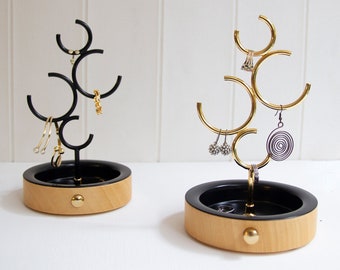 Gold and Black Jewelry Holder / Metal Jewelry Organiser / Wooden Ring Stand / Multipurpose Container / Earring and Ring Display