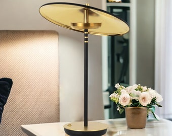 Brass Tilting Table Lamp / Desk Lamp / Tilting Shader / LED Lamp / Black