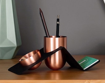 Copper Pen Holder / Copper Desk Organizer / Card Holder / Stationery Container / Office Set