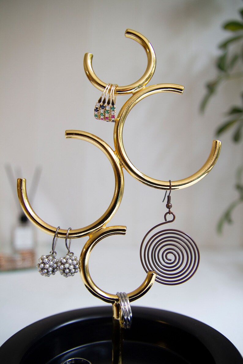 Gold and Black Jewelry Holder / Metal Jewelry Organiser / Wooden Ring Stand / Multipurpose Container / Earring and Ring Display image 5