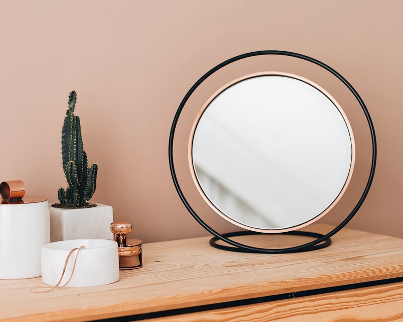 Copper Table Mirror / Illusionistic Standing Mirror / Copper Beauty Mirror image 1