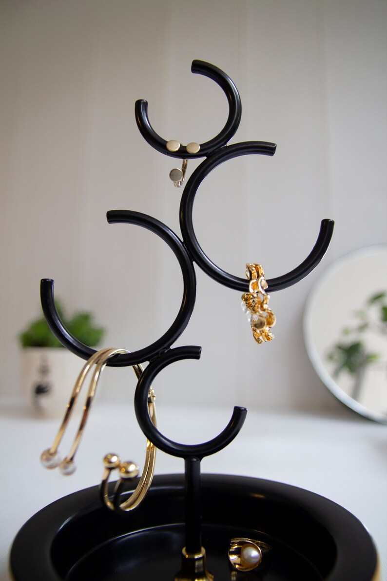Gold and Black Jewelry Holder / Metal Jewelry Organiser / Wooden Ring Stand / Multipurpose Container / Earring and Ring Display image 8