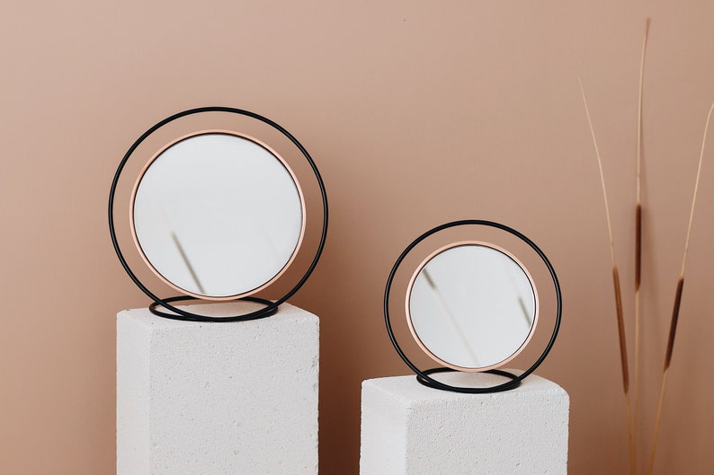 Copper Table Mirror / Illusionistic Standing Mirror / Copper Beauty Mirror image 2