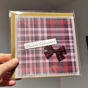 Bows and Tartan Merry Christmas - handmade greetings card - blank inside