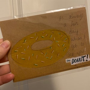 Trio van donut handgemaakte ansichtkaarten op gerecyclede kaart - blanco op de achterkant voor uw boodschap