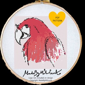 Cross Stitch Design - Rode Papegaai illustratie - MadeByMilicent