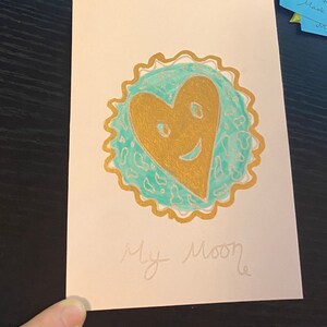 Design della luna oro e blu (unico nel suo genere) Biglietto di auguri fatto a mano A6 - vuoto all'interno per il tuo messaggio
