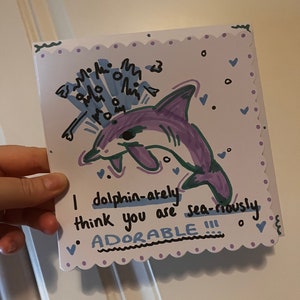 Lila blaue Delfin Grußkarte (Unikat) handgemacht mit Quetschrand
