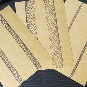 Trio van Spirograph zwarte handgemaakte ansichtkaarten op gerecyclede kaart - blanco op de achterkant voor uw boodschap