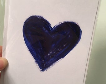 Blue love heart  (one of a kind) A6 handmade greetings card - blank inside for your message