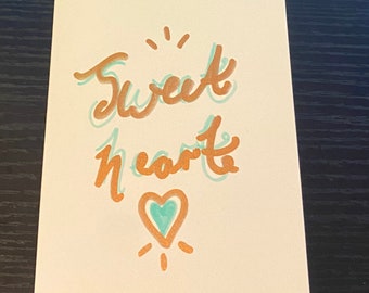 Gold and blue ‘sweet heart’ design (one of a kind) A6 handmade greetings card - blank inside for your message