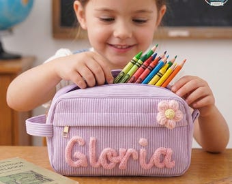 Custom Girls Pencil Bag, Back to School, Custom Corduroy Pencil Case, Name Corduroy Gifts For Kids, Big Capacity Pencil Bag, Gift for Kids