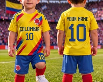 Personalized Colombia Soccer Kids Set, Custom Name Number Kids Tee, Colombia Football Gift, Colombia Fan Shirt & Short, Colombia Soccer Gift