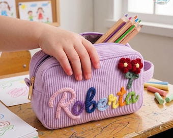 Custom Corduroy Pencil Case, Custom Girls Pencil Bag, Back to School, Name Corduroy Gifts For Kids, Big Capacity Pencil Bag, Gift for Kids