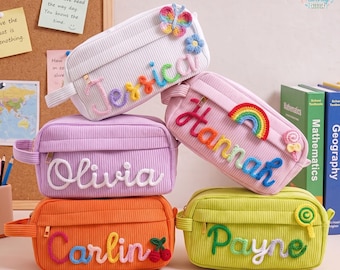 Personalized Pencil Case, Custom Girls Pencil Bag, Back to School Gift, Name Corduroy Gifts For Kids, Big Capacity Pencil Bag, Gift for Kids
