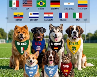 Custom Dog & Cat Soccer Bandana With Country Flag, Soccer Pet Flag Accessory, Football Dog Bandana, International Football Fan Accessory