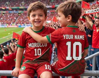 Personalized Morocco Soccer Kids Set, Custom Name Number Kids Tee, Morocco Football Gift, Morocco Fan Shirt & Short, Morocco Soccer Gift