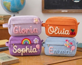 Custom Corduroy Pencil Case, Personalized Name Corduroy Pouch, Big Capacity Pencil Bag, Back to School, Monogram Pencil Bag with Yarn Name