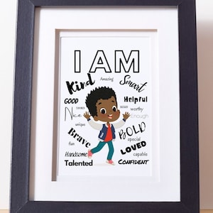 Póster de afirmación para niño negro / Afirmaciones positivas para hijo / Tarjeta de afirmación para niños / Impresión de afirmación / Póster de arte de pared / Decoración de habitación para niños