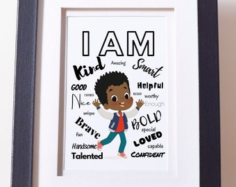 Black Boy Affirmation Poster | Positive Affirmations for Son | Kids Affirmation Card | Affirmation Print | Wall Art Poster | Kids Room Decor