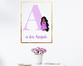 ersonalized Black Princess Digital Art | African American Nursery Wall Art | Girls Room Decor | Black Girl Princess A4 Print