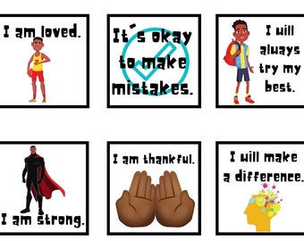 Lot de 12 affirmations de garçon noir, affirmation pour mon fils noir, impressions positives, citations inspirantes pour les garçons, impression A4
