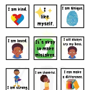 Black Boy Affirmation Cards, Set of 12 Affirmations, Affirmation Cards for Kids, Positive Prints, Inspirational Quotes for Boys, A4 Print