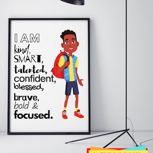 Afirmaciones de Niño Negro / Afirmaciones Positivas para el Hijo / Tarjeta de Afirmación para Niños / Empoderando a los Niños / Decoración del Dormitorio de los Niños / Niño Afroamericano