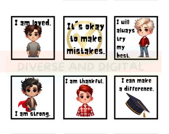 Boy Affirmation Cards | Kids Affirmations Cards | Positive Affirmation Print | Inspirational Boy Print | Boys Daily Affirmation Print