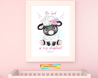 The Lord is My Shepherd Printable | Safari Nursery Bible Verse | Christian Wall Art | Gender Neutral Baby Room | Animal Nursery Decor