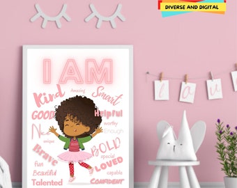 Arte de pared con frases de chicas negras / Póster con frases de chicas negras / Tarjetas de frases para niños / Impresión de frases positivas / Decoración de habitación para niñas
