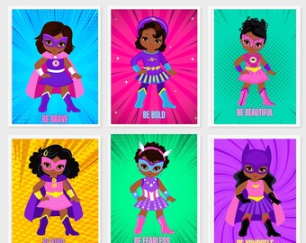 Black Girl Superhero Art Print | African American Girl Wall Art | Kids Room Printable | Nursery Decor for Girls | Digital Download