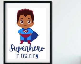 Black Boy Superheld Druck | Ein Superheld im Training | Afroamerikanische Kunst | Panther Printable | Kinderzimmer Kunst | Black Boy Joy | A4