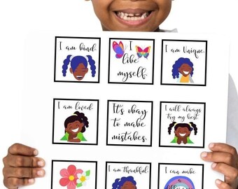 Afirmaciones para chicas negras, juego de 12 tarjetas de afirmaciones, tarjetas de afirmaciones para chicas negras, tarjetas de atención plena, tarjetas de positividad, impresiones de afirmaciones