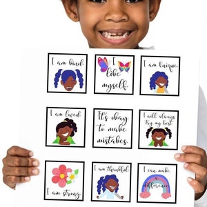 Black Girl Affirmations, Set van 12 Affirmatie kaarten, Black girl Affirmation Cards, Mindfulness kaarten, Positiviteit kaarten, Affirmatie Prints