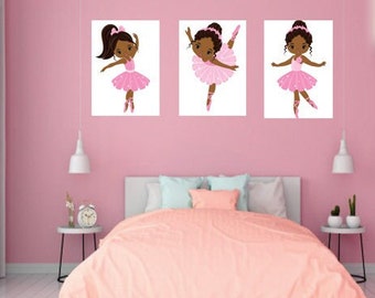 11 x 14 inches - Black Ballerina Wall Art, Afro Ballerina Girls Nursery Decor, African American Art Print, Set of 3 Prints