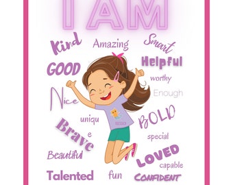Girl Affirmation Poster | Girl Empowerment Wall Art | Positive Quote Poster for Girls Room | A4 Self-Love Wall Art | Kids Room Decor