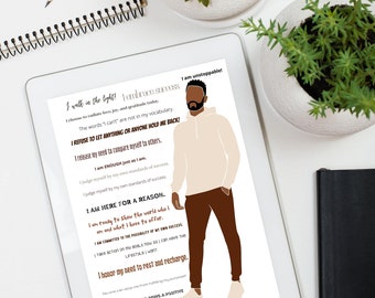 Affirmations for Black Men | Black Man Empowerment Wall Art | African American Male Poster | Digital Print for Men’s Bedroom Decor