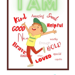 Afirmaciones de niños / Afirmaciones positivas para el hijo / Tarjeta de afirmación para niños / Empoderar a los niños / Decoración del dormitorio de los niños / Niño de cabello castaño rojo