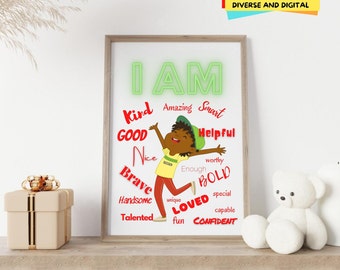 Black boy Affirmations, Affirmations for my black son, Boys Bedroom, Wall Art, Cool Boys, Brown Boys, black Boys, Empowering Boys, Curly kid