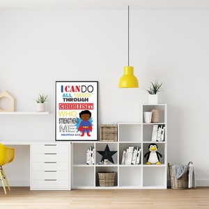 Christian Wall Art |African American Art | Black boy Art | Christian Gifts | Superhero Prints |PRINTABLE Wall Art | Bible Verse Prints