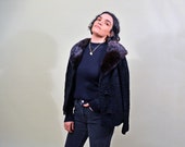 vintage 60s black persian lamb coat short cropped princess sleeves 1960s 50s mink collar classic chic jacket outerwear overcoat peacoat s m