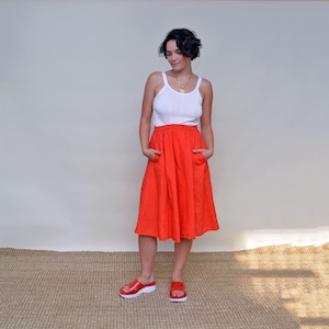ヴィンテージ70年代レッドコットンミディスカート：プチXS/Sフルサークル