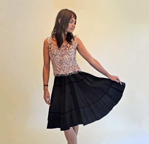 vintage 50s black skirt full circle swing 1950s h… - image 1